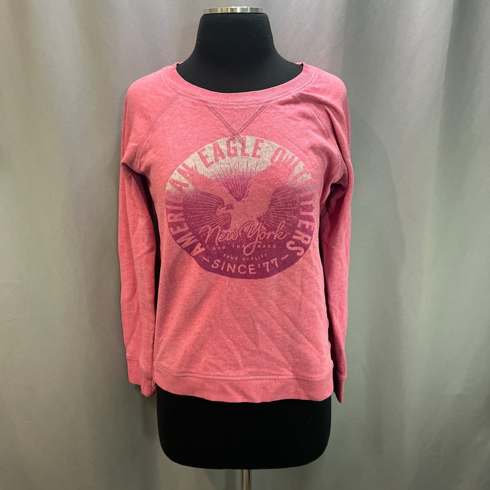 American Eagle Outfitters Sweatshirt Womens M Blush Pink Logo Print Side Slit